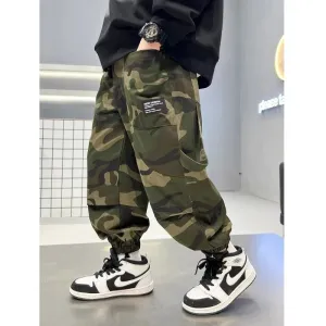 Boy Camouflage Pants Big Kids Casual Sport Cargo Pants Spring Autumn Teenage Joggers Trousers Big Children Streetwear Baggy Pant