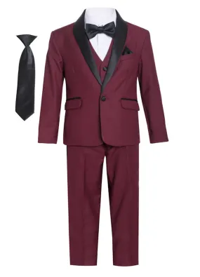 Boys' Shawl Collar Tuxedo Slim Fit Seven Pieces Set - Burgundy