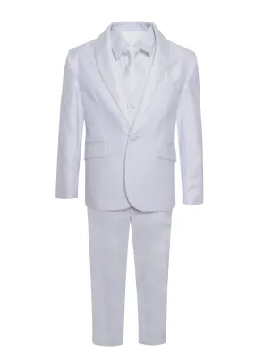 Boys' Shawl Collar Tuxedo Slim Fit Seven Pieces Set - White / White