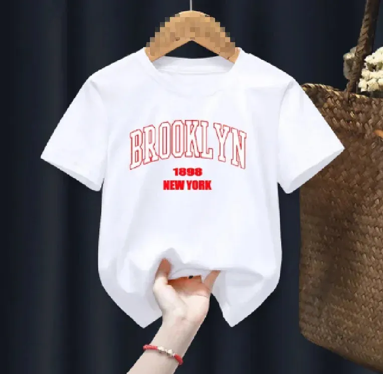 Brooklyn 1898 New York Cute Boy Girl T-shirts  Children Letter Clothes Baby Red Harajuku T-shirts Tops