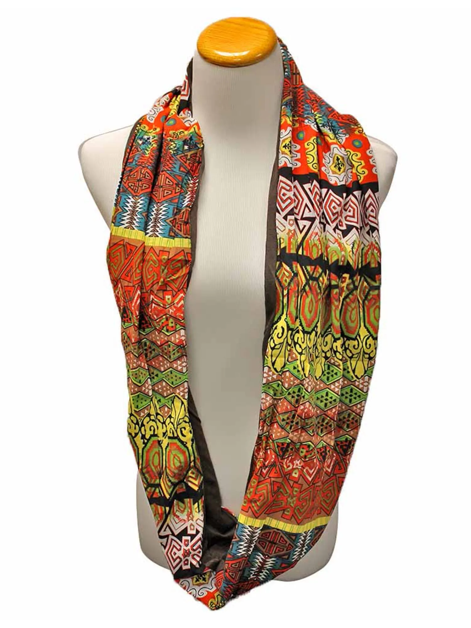 Brown Colorful Abstract Print Circle Infinity Scarf