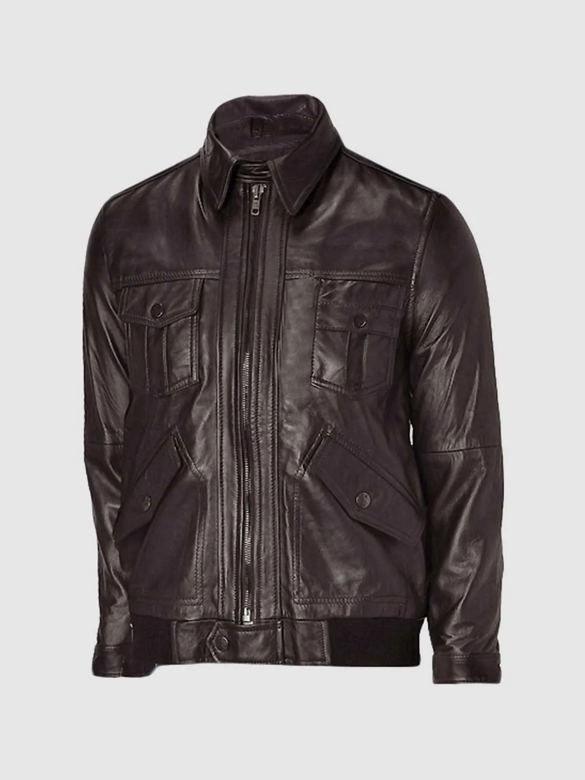 Brown Leather Bomber Jacket