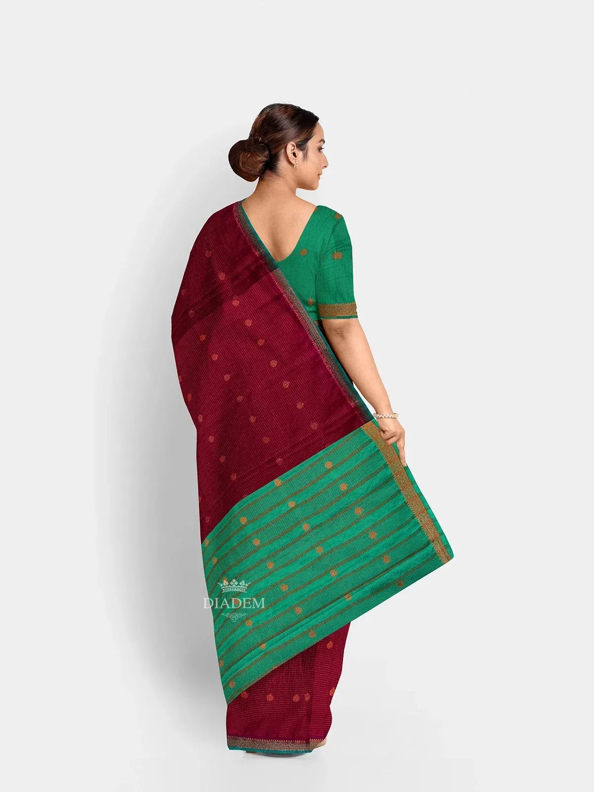 Burgundy Semi Silk Saree with Checked design on the body and Contrast Zari Border