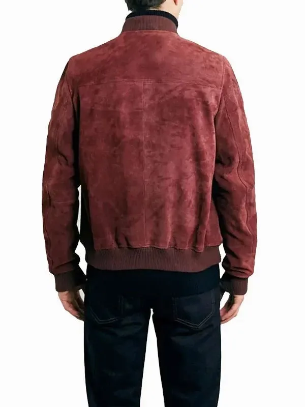 Burgundy Suede Bomber Jacket for Men