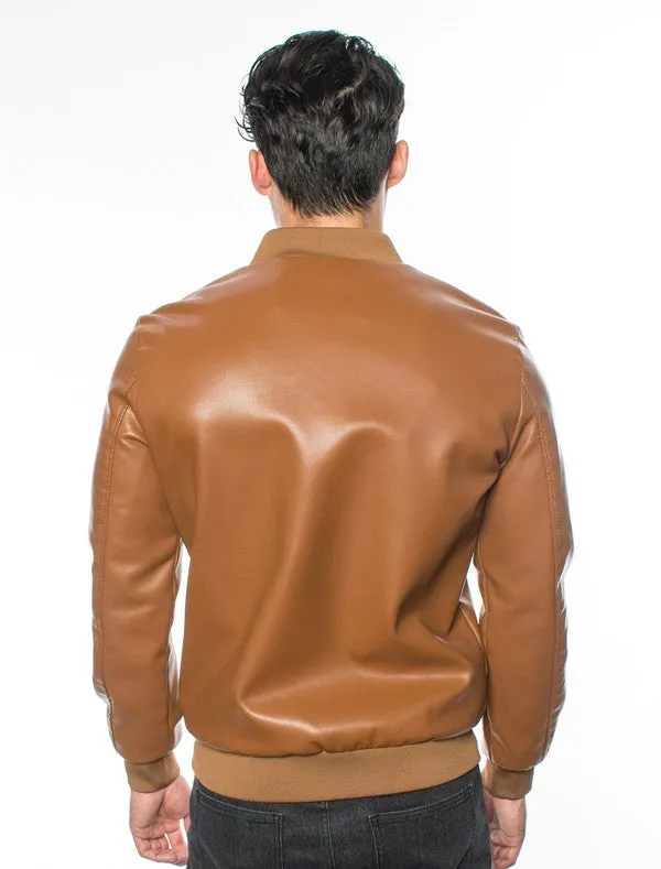 Camel Men's Fancy Pleather Jacket