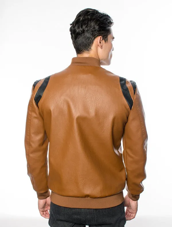 Camel/Black Men's Fancy Pleather Jacket