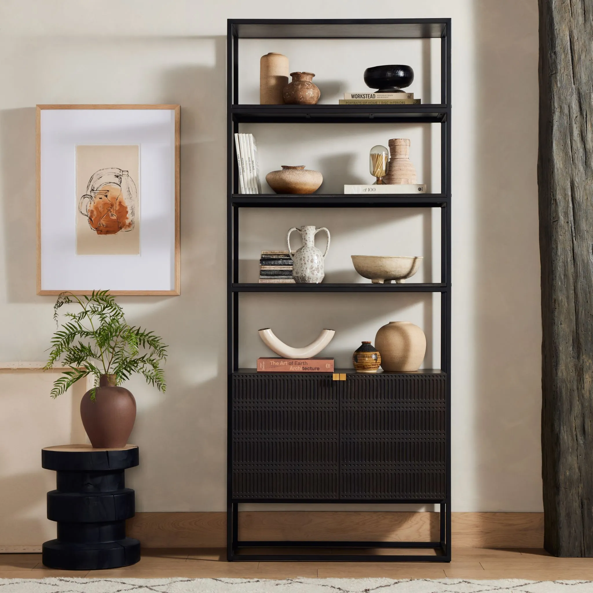 Carved Bookcase, Vintage Brown