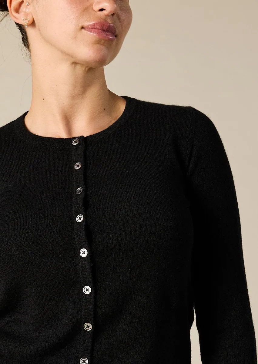 Cashmere Ines Crew Cardigan in Black