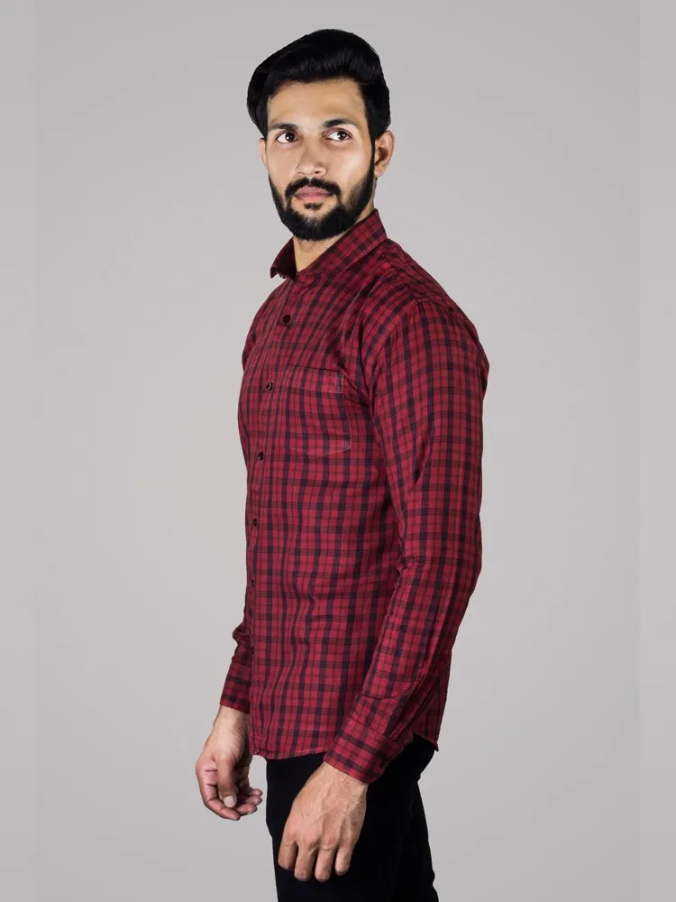 Check Shirt - Men Checked Button Down Collar Cotton Shirt