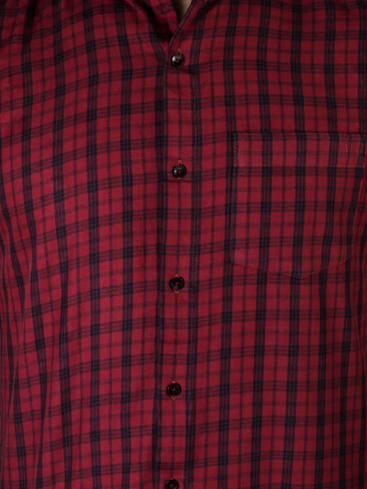 Check Shirt - Men Checked Button Down Collar Cotton Shirt