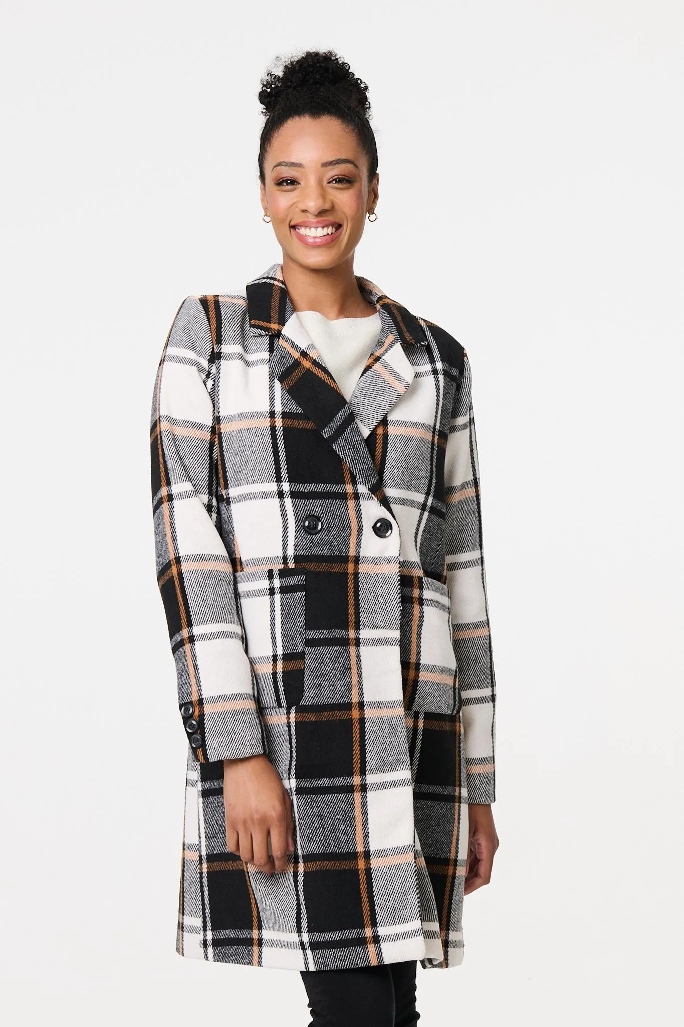 Checked Double Breasted Trench Coat