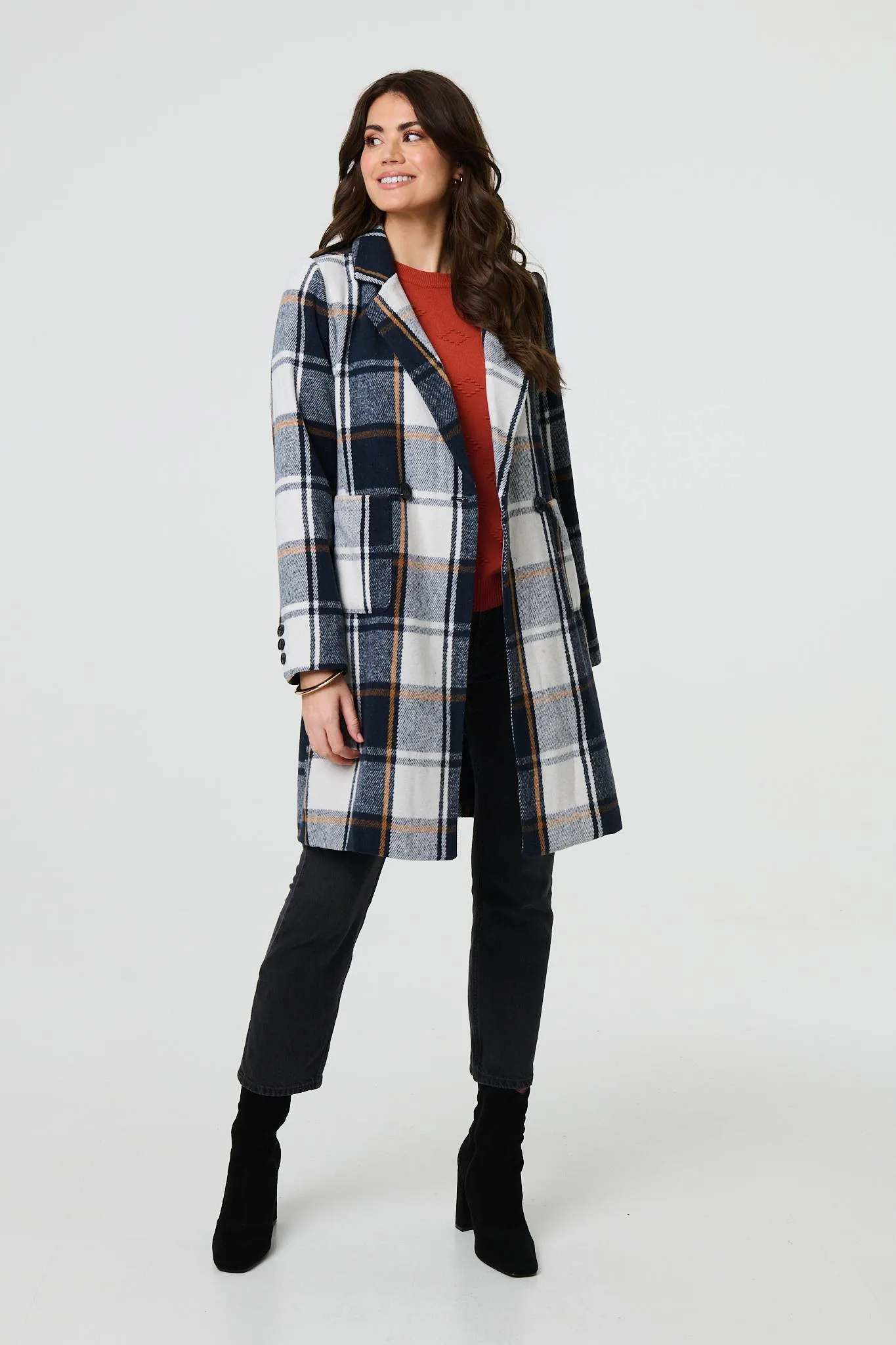 Checked Double Breasted Trench Coat