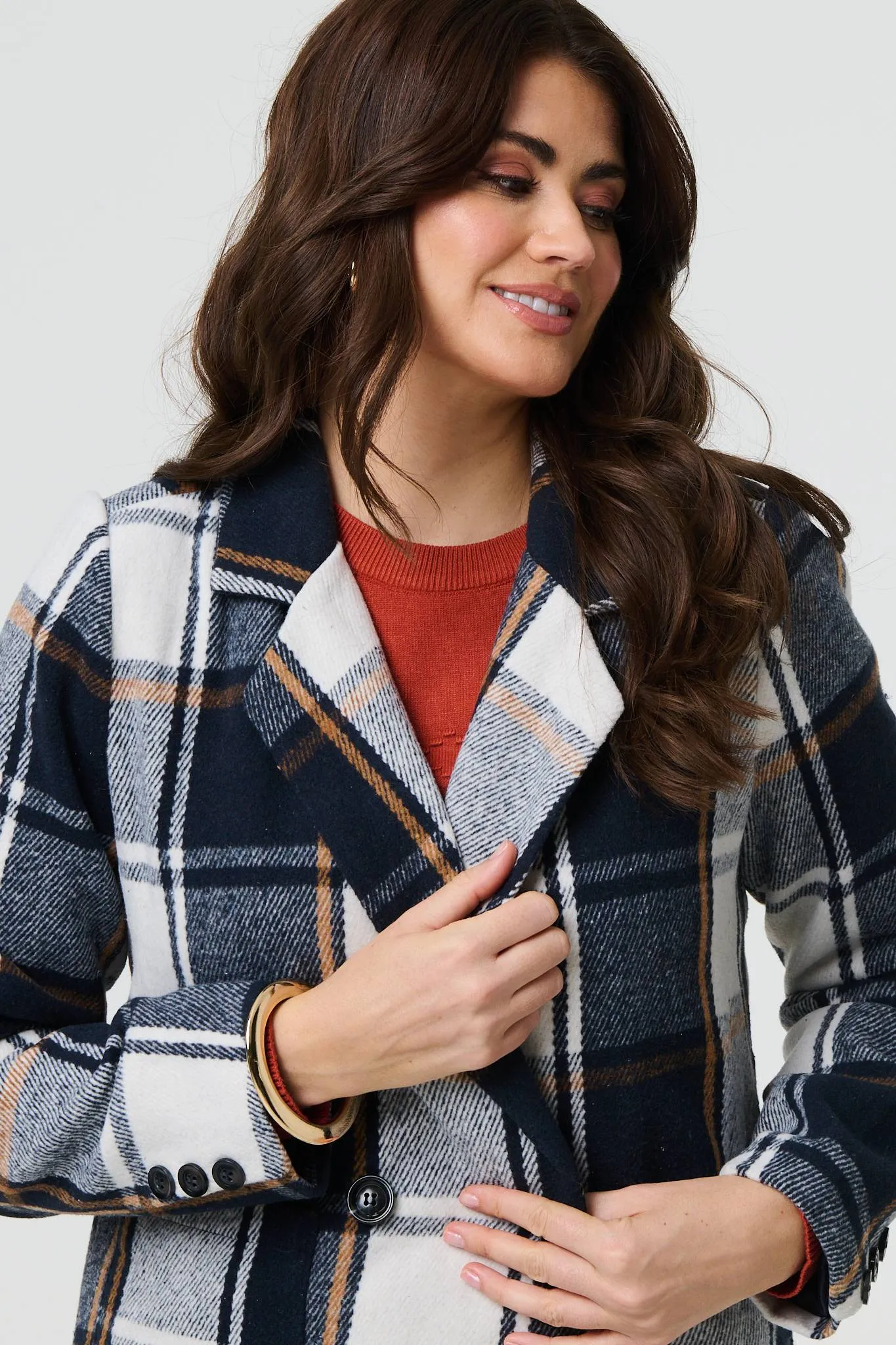 Checked Double Breasted Trench Coat