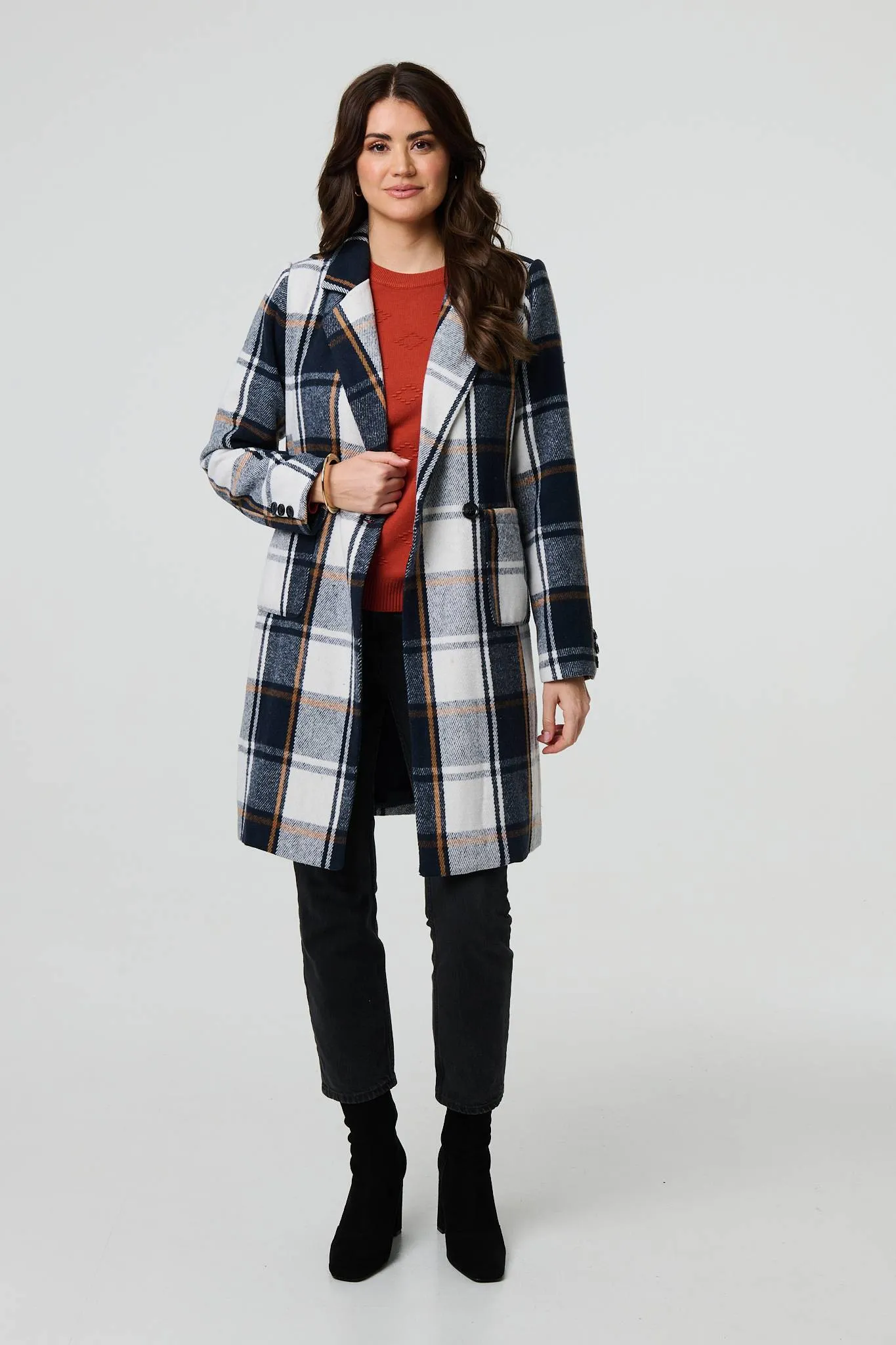 Checked Double Breasted Trench Coat