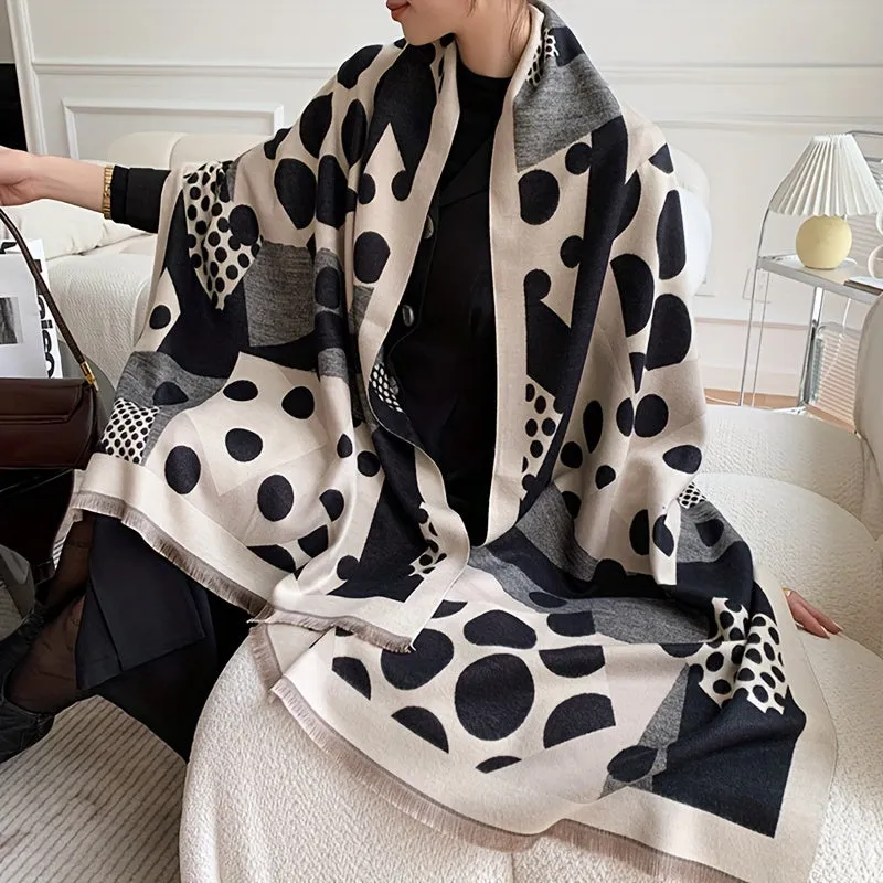 Chic Winter Polka Dot Scarf – Ultra-Soft Imitation Cashmere – Cozy Windproof Short Beard Shawl for Autumn & Winter Warmth – Versatile Blanket Style