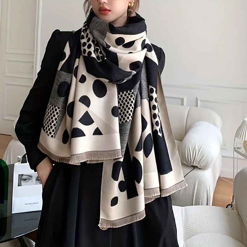 Chic Winter Polka Dot Scarf – Ultra-Soft Imitation Cashmere – Cozy Windproof Short Beard Shawl for Autumn & Winter Warmth – Versatile Blanket Style