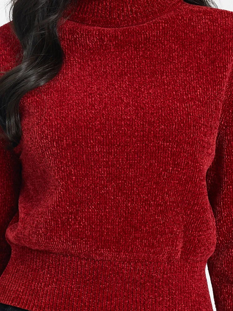 Chili Red Turtleneck Women Sweater