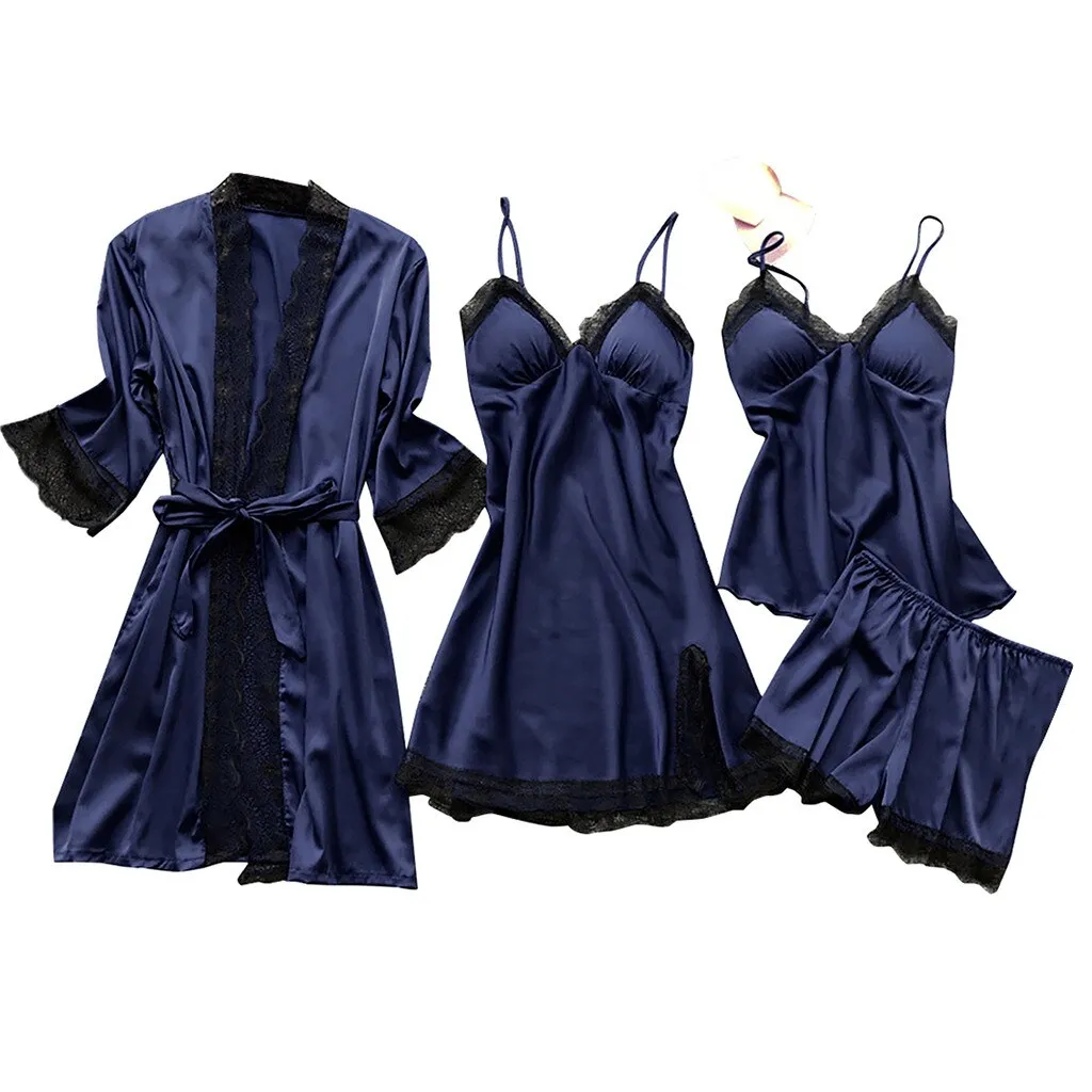 Christmas Pajamas Matching Family Pyjamas Sexy Pajamas Set Silk Stain Sling Cami Pants Winter Warm Robe Underwear Woman  Home Wear