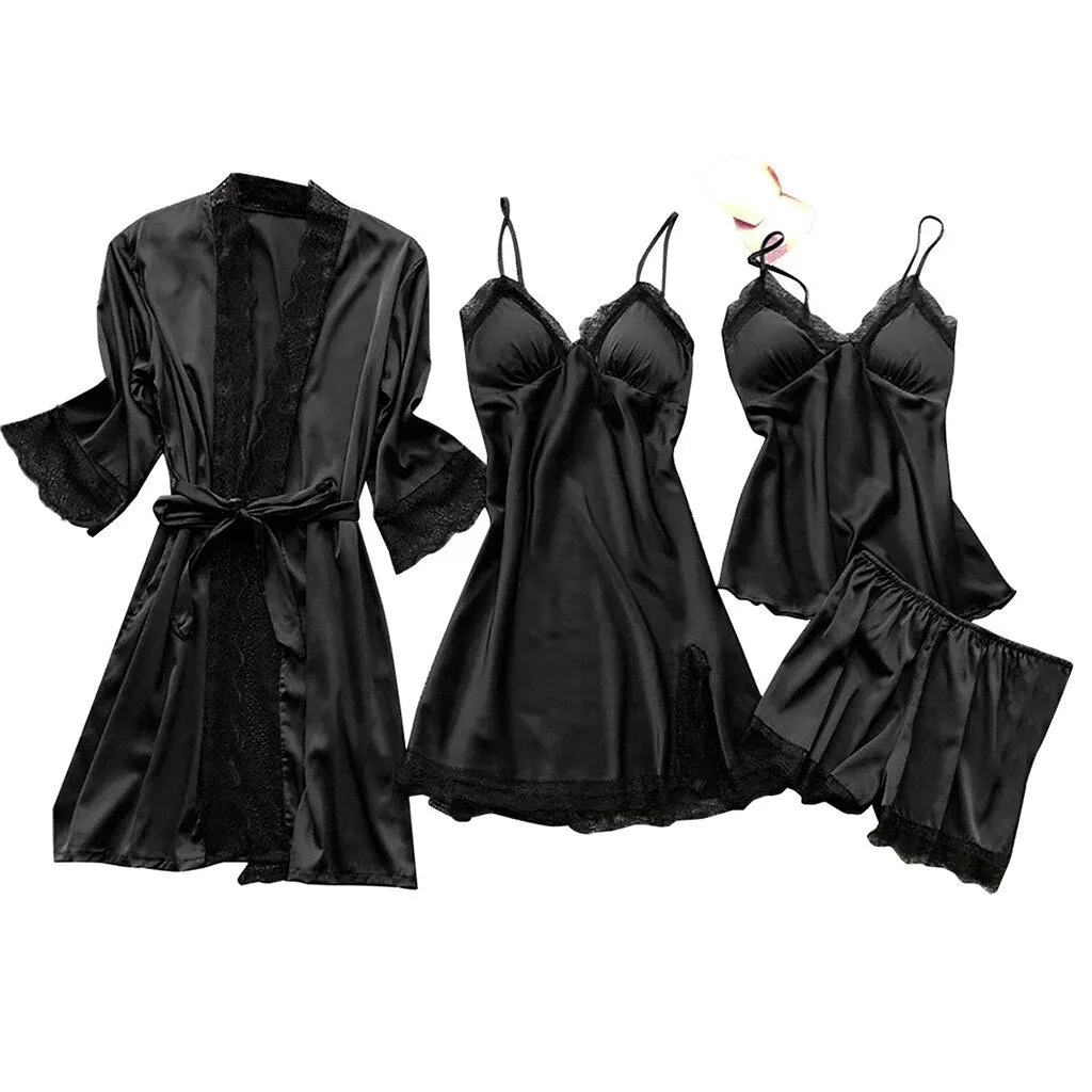 Christmas Pajamas Matching Family Pyjamas Sexy Pajamas Set Silk Stain Sling Cami Pants Winter Warm Robe Underwear Woman  Home Wear