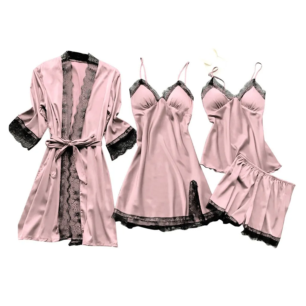 Christmas Pajamas Matching Family Pyjamas Sexy Pajamas Set Silk Stain Sling Cami Pants Winter Warm Robe Underwear Woman  Home Wear