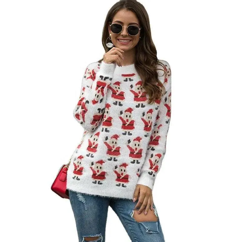 Christmas Santa Claus Women Sweater - White