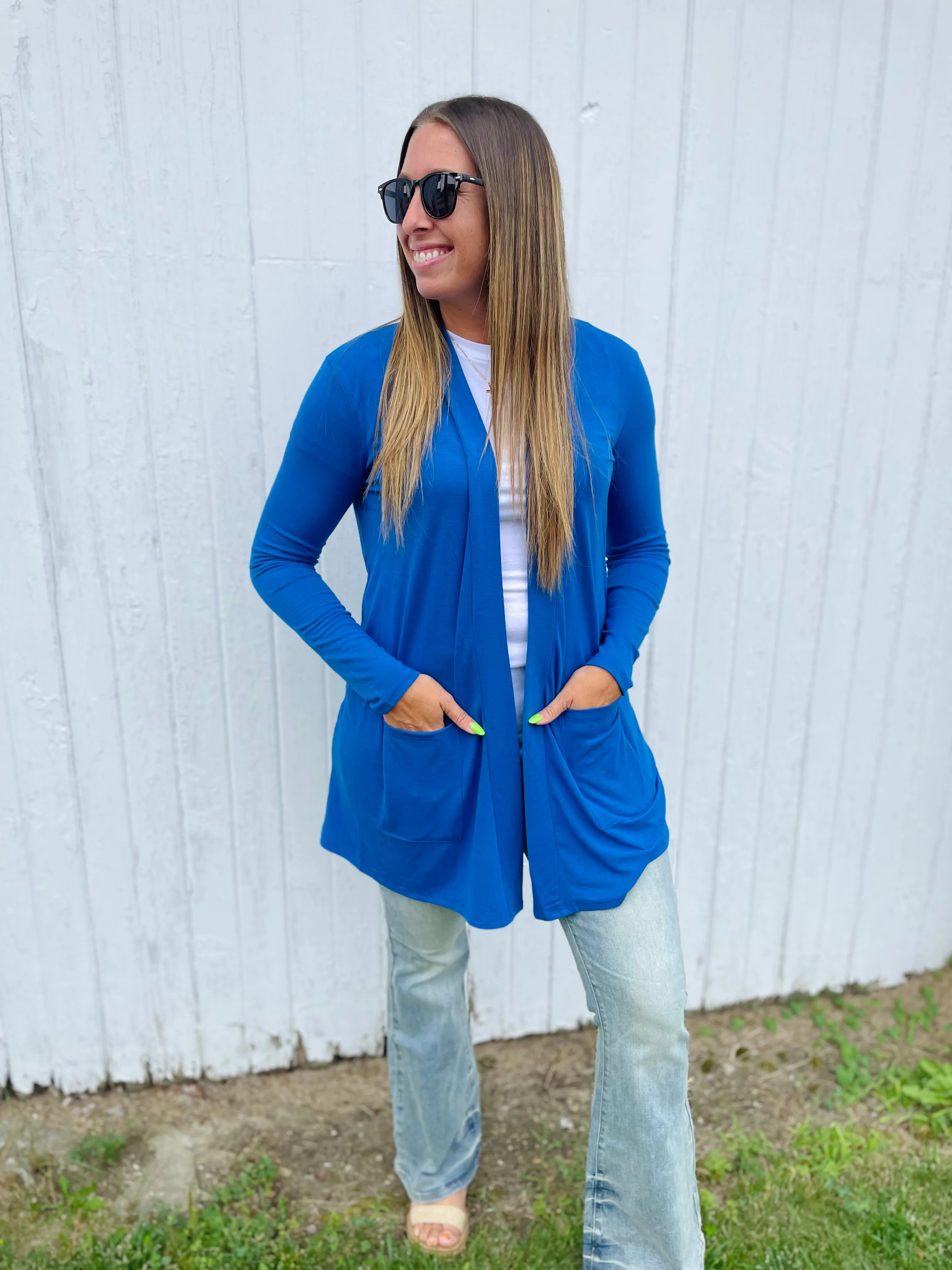 Classic Blue - Slouchy Pocket Cardigan