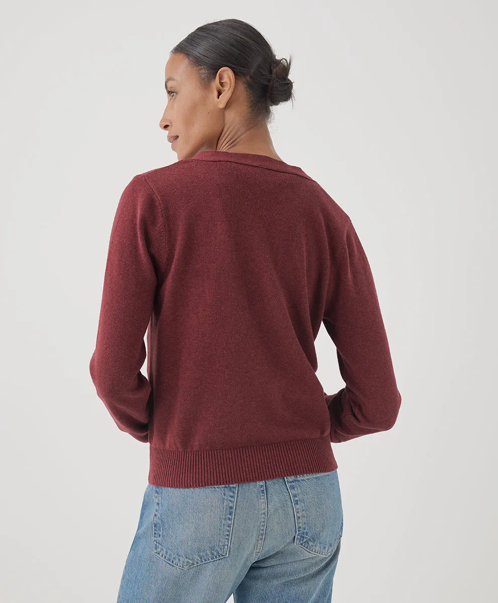 Classic Fine Knit Cardigan - Pomegranate Heather