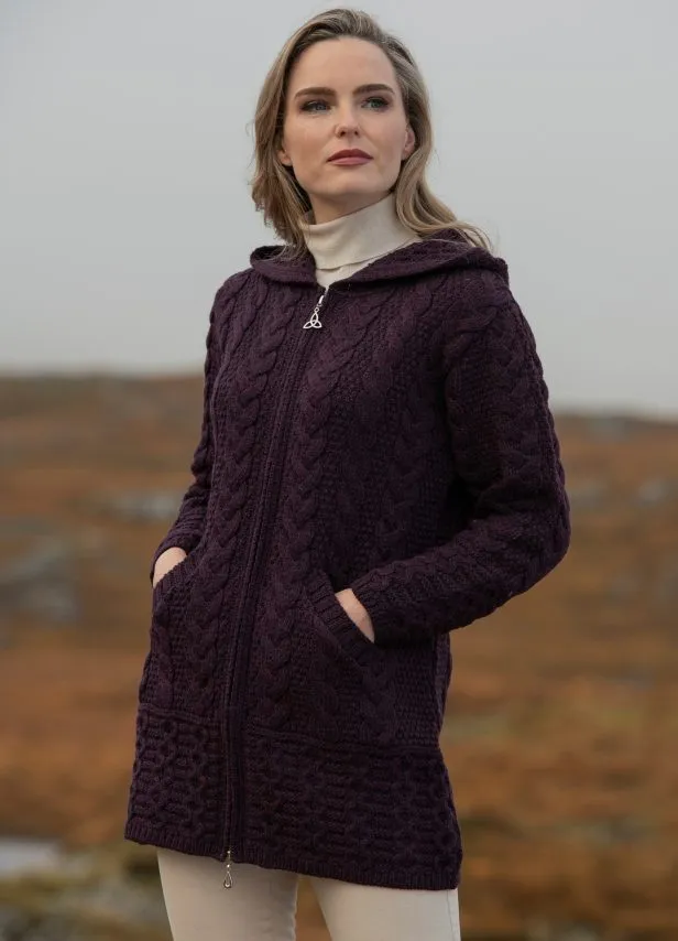 Classic Hooded Zipper Sweater - Damson