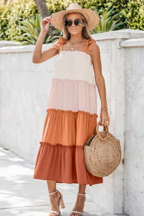 Colorblock Ruffled Tie Strap Maxi Dress