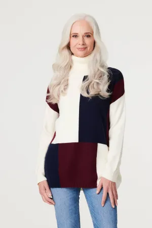 Colour Block Turtle Neck Jumper