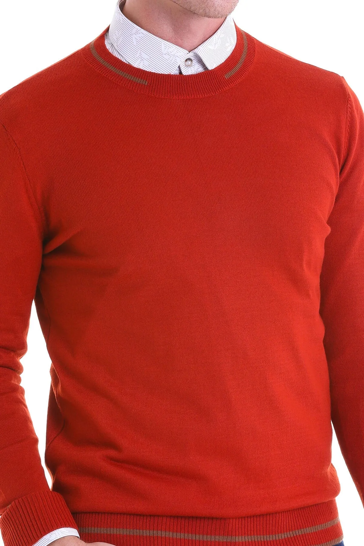 Comfort Fit Wool Blend Orange Crewneck Sweater