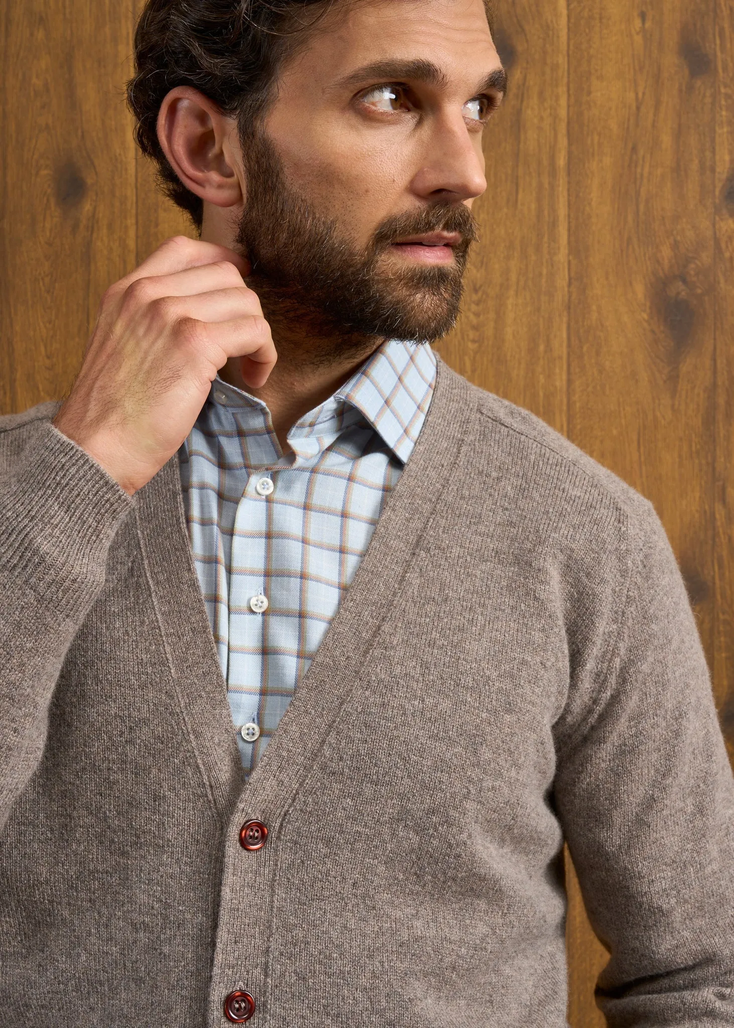 Cornwall Lambswool Cardigan in Vole - Classic Fit