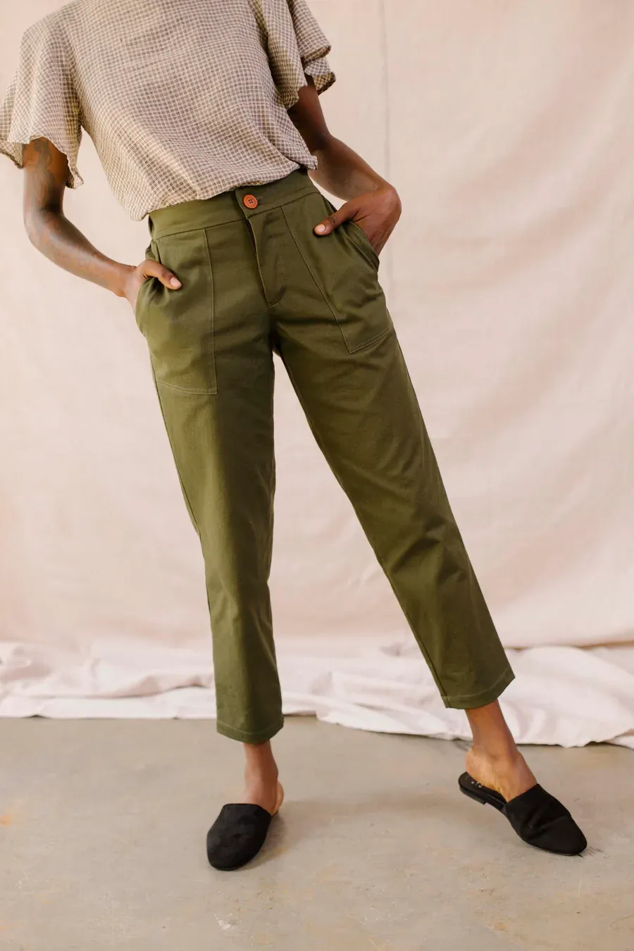 Cotton Twill Frankie Slim Pant - Olive