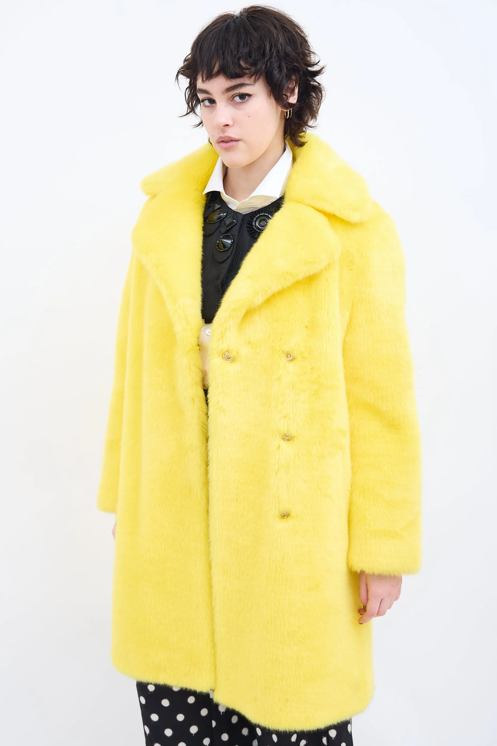 Couture Yellow Faux Fur Coat