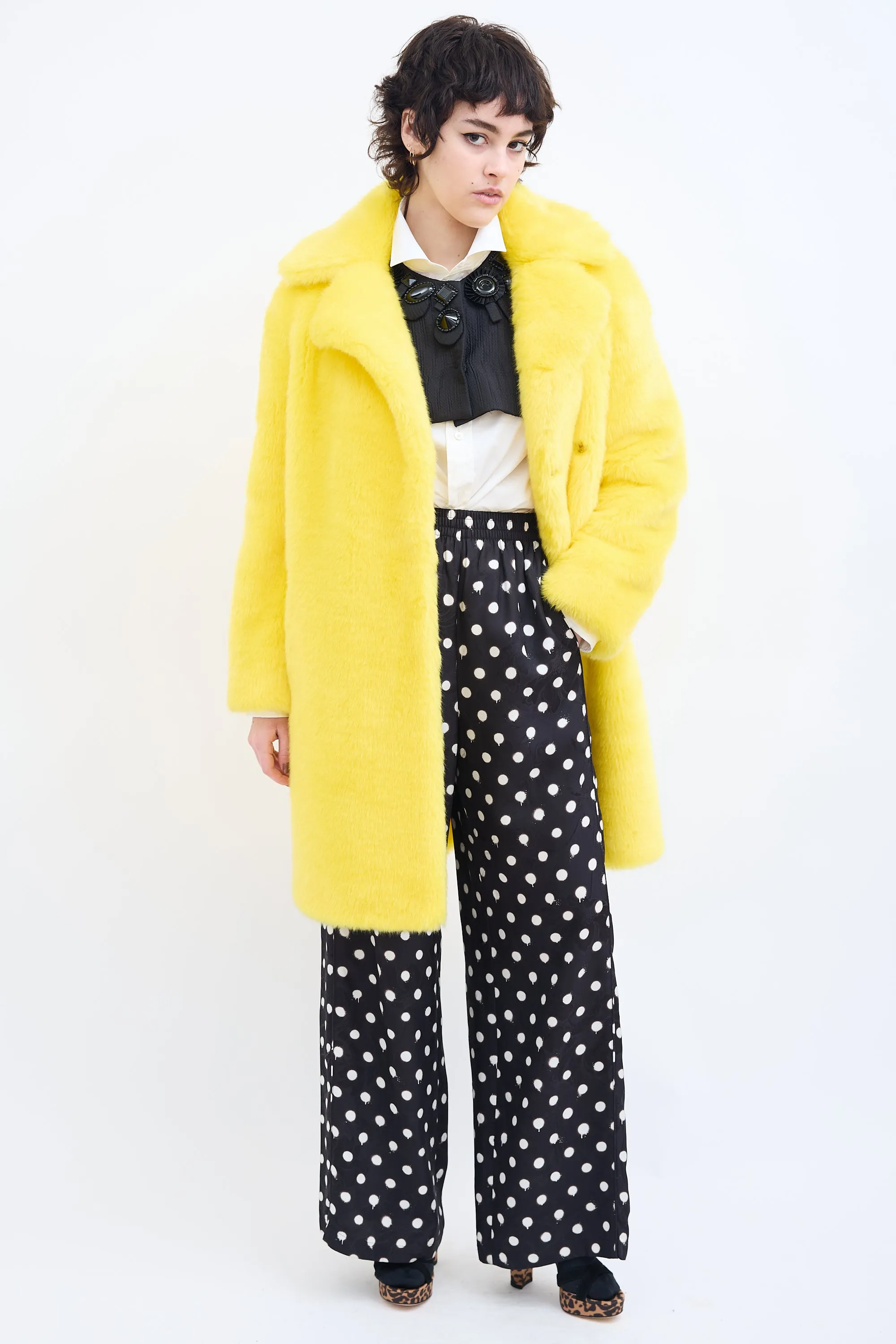 Couture Yellow Faux Fur Coat