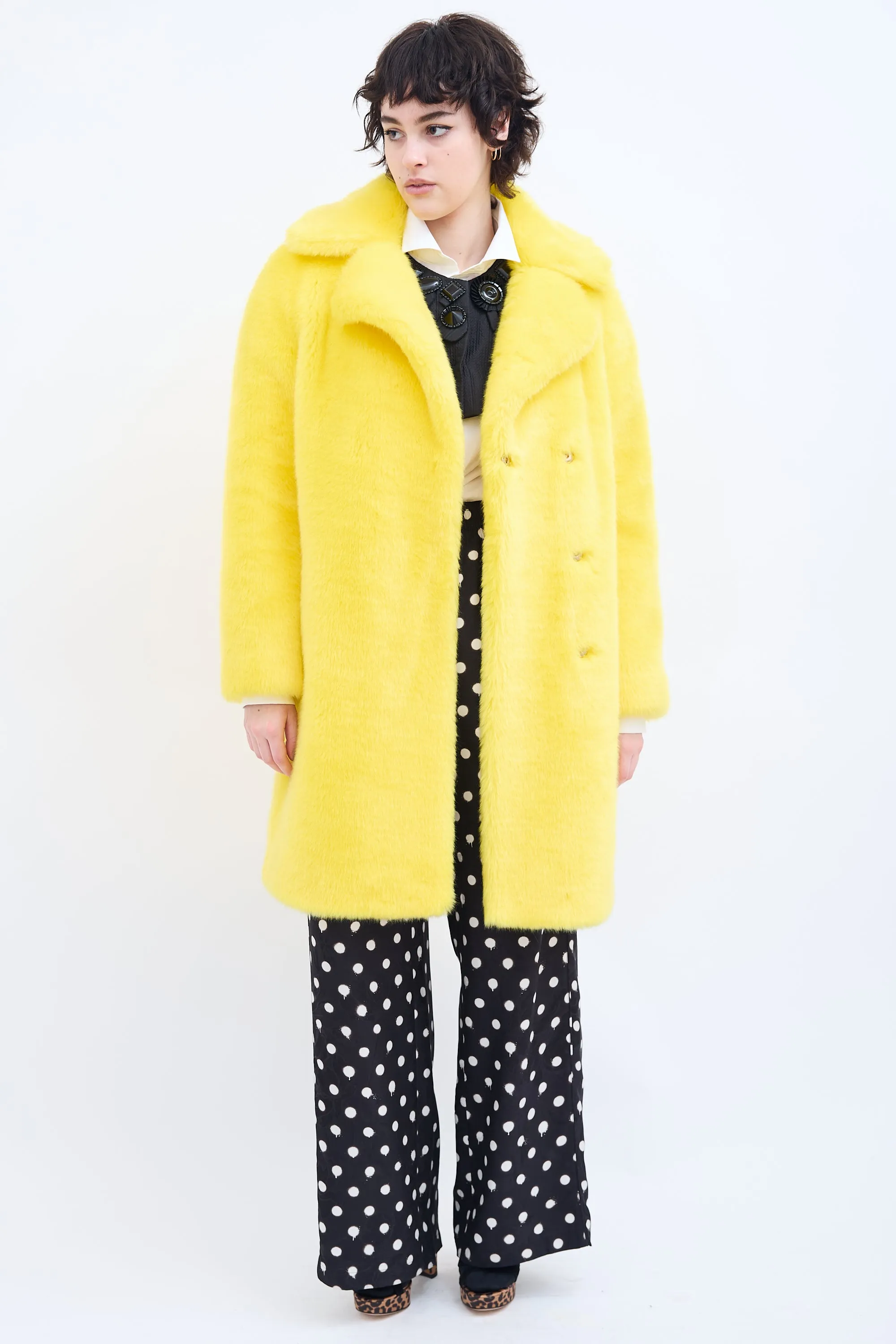 Couture Yellow Faux Fur Coat