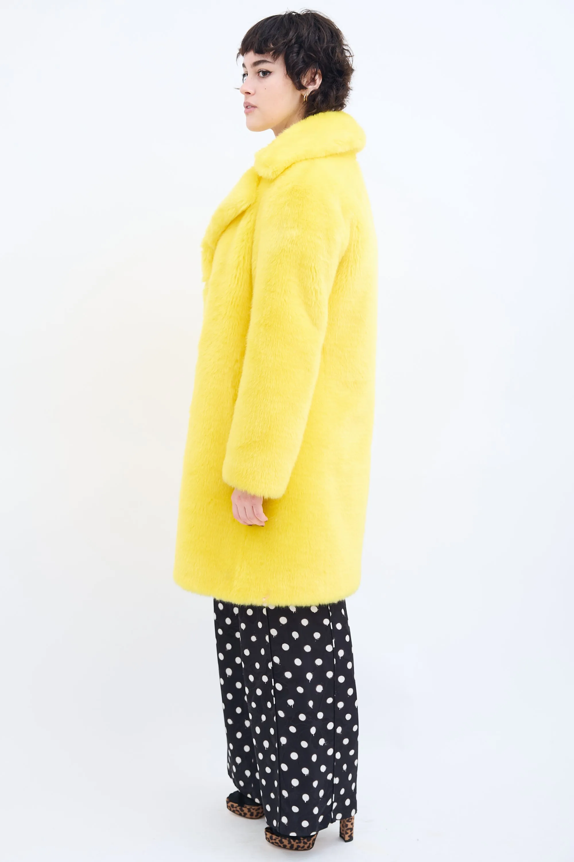 Couture Yellow Faux Fur Coat