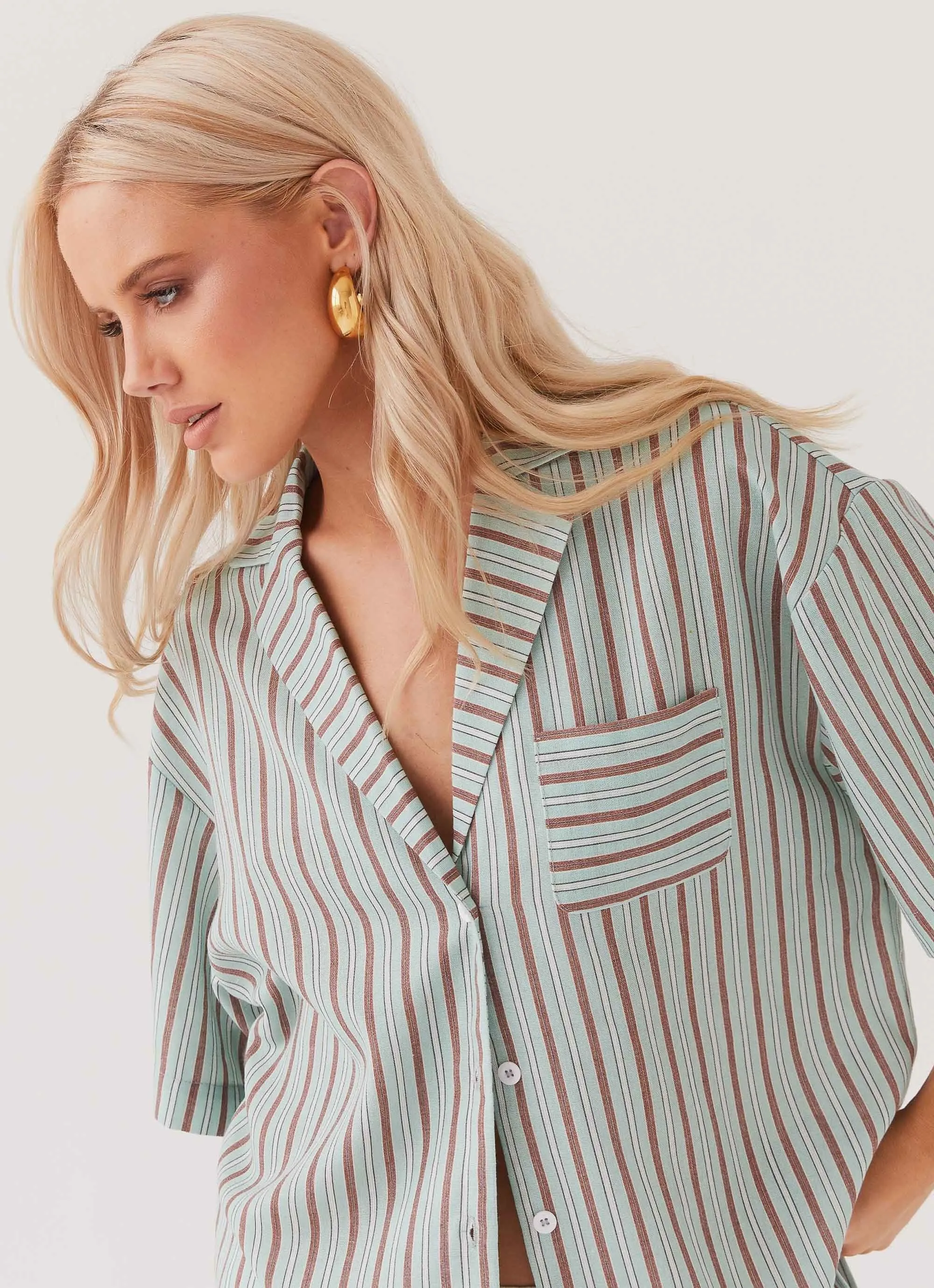 Darcie Oversized Linen Shirt - Coastal Stripe