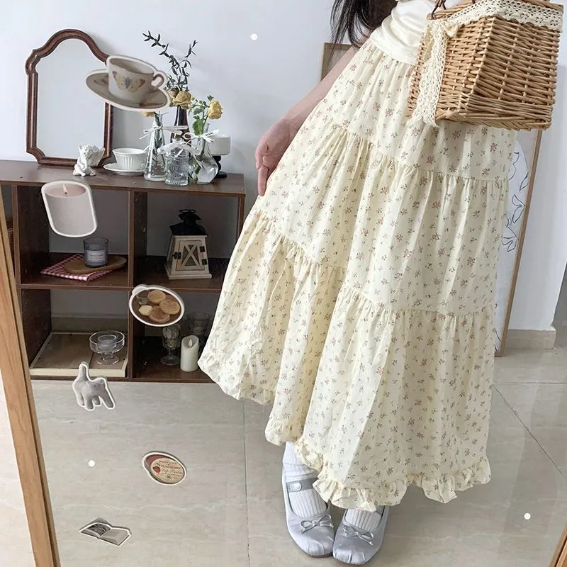 Darianrojas 90s fashion Young-Looking Wooden Ear Small Fresh Floral Skirt Women's Japanese Soft Girl Niche Super Sweet Stitching Cake Dress