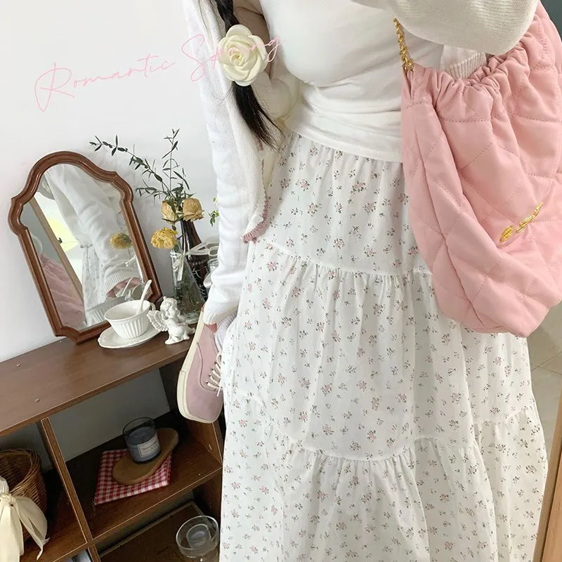 Darianrojas 90s fashion Young-Looking Wooden Ear Small Fresh Floral Skirt Women's Japanese Soft Girl Niche Super Sweet Stitching Cake Dress