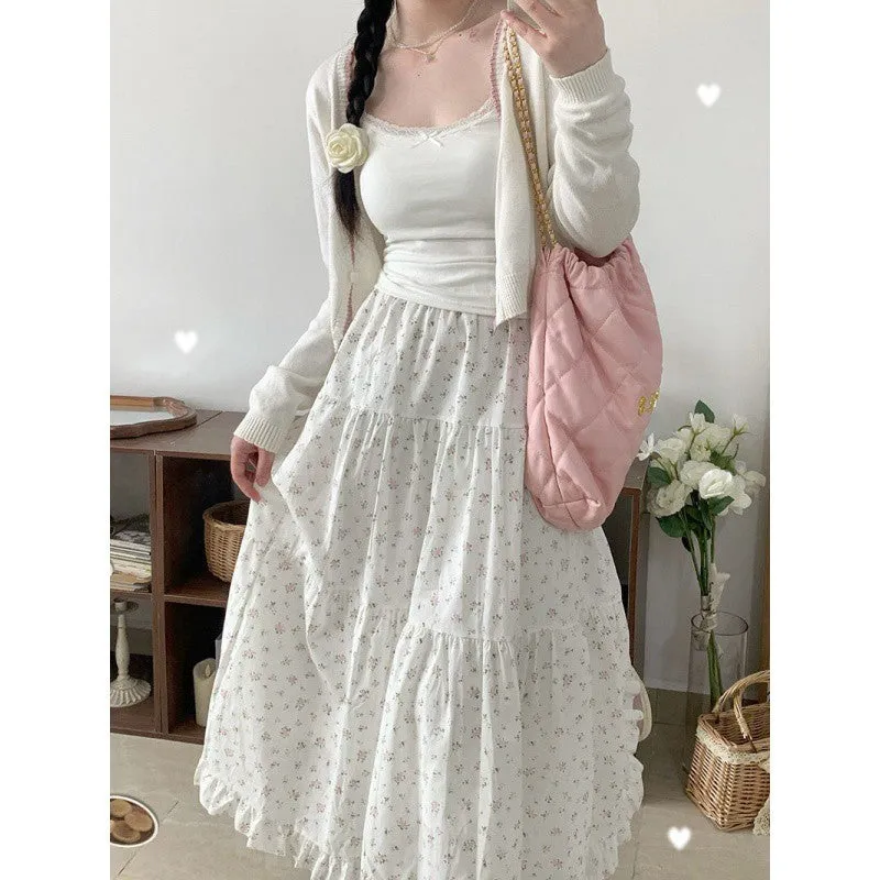 Darianrojas 90s fashion Young-Looking Wooden Ear Small Fresh Floral Skirt Women's Japanese Soft Girl Niche Super Sweet Stitching Cake Dress