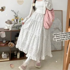 Darianrojas 90s fashion Young-Looking Wooden Ear Small Fresh Floral Skirt Women's Japanese Soft Girl Niche Super Sweet Stitching Cake Dress