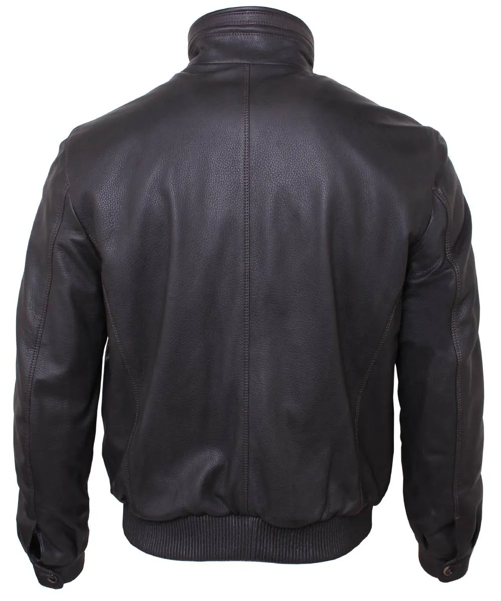 Dark Brown Bomber Style Deerskin Leather Jacket