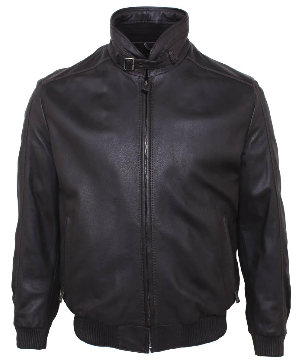 Dark Brown Bomber Style Deerskin Leather Jacket