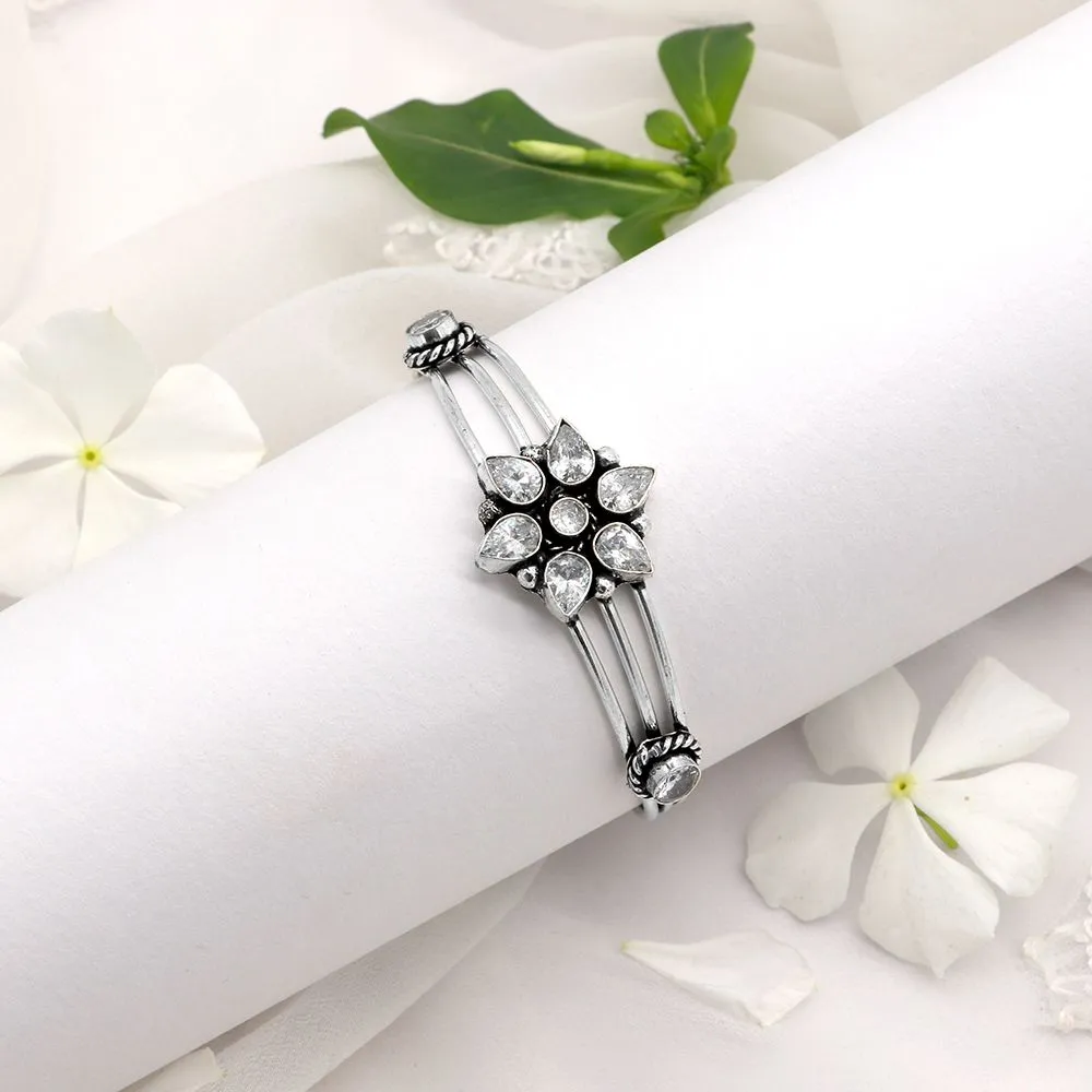 Dhatri White Silver Oxidized Bracelet