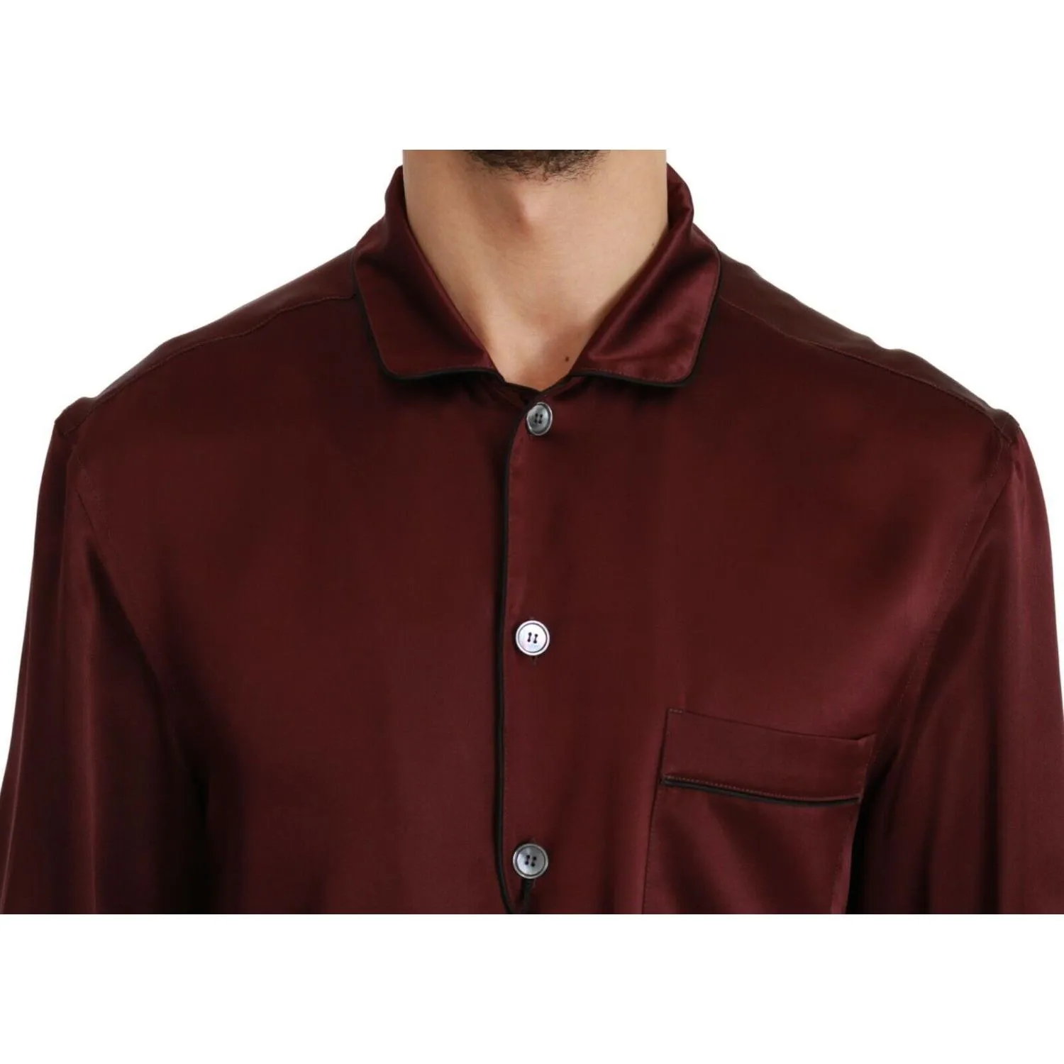 Dolce & Gabbana Bordeaux Silk Pajama-Inspired Shirt