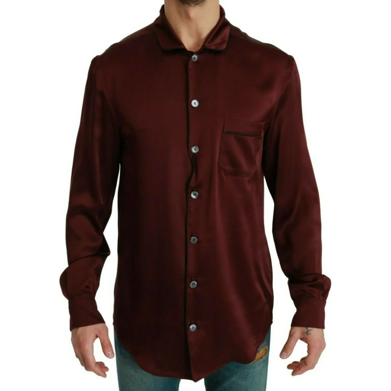 Dolce & Gabbana Bordeaux Silk Pajama-Inspired Shirt