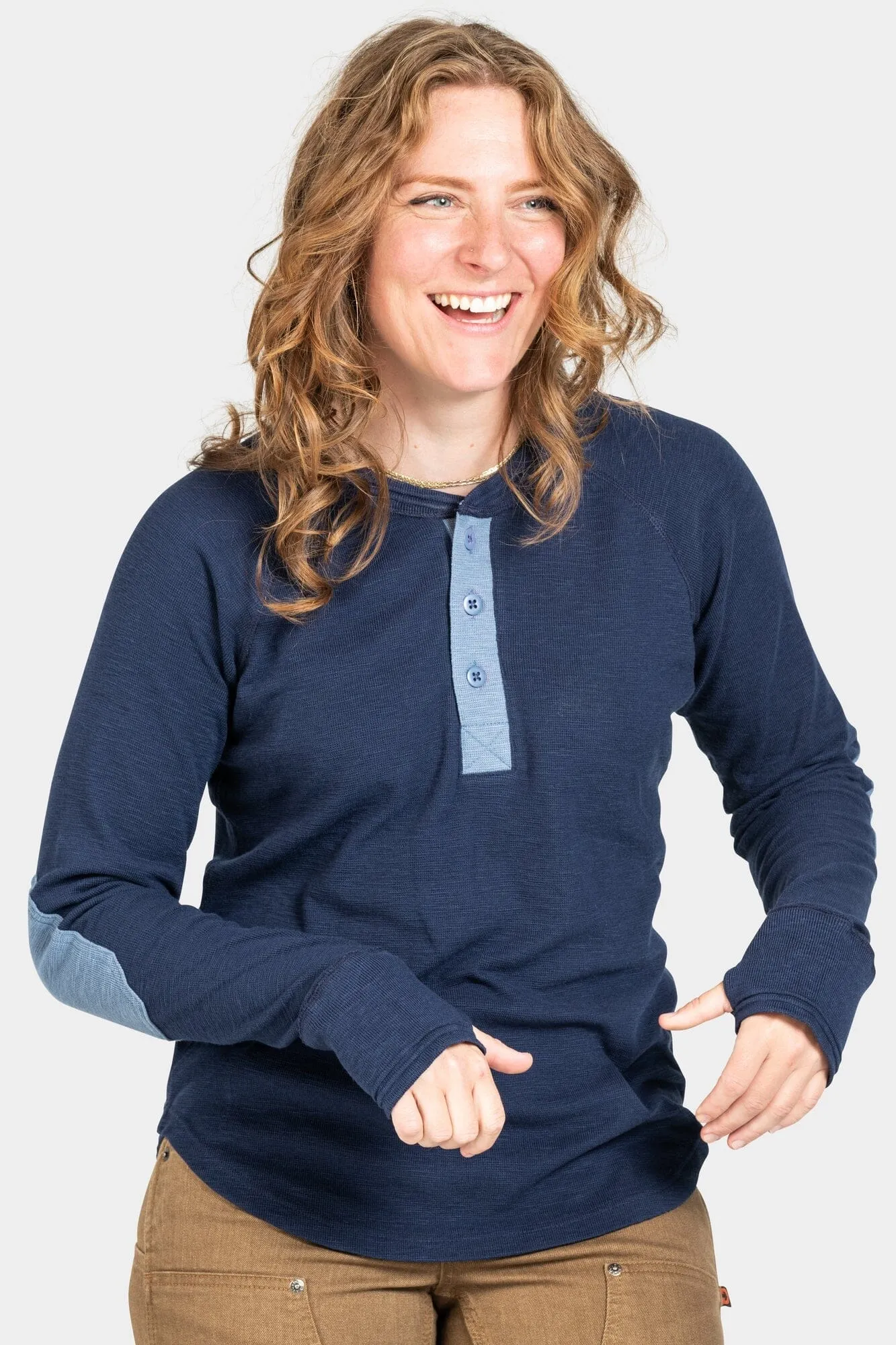 Dovetail Women's Rugged Thermal Henley in Navy Blue