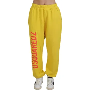 Dsquared² Yellow Mid Waist Logo Print Jogger Trouser Pants