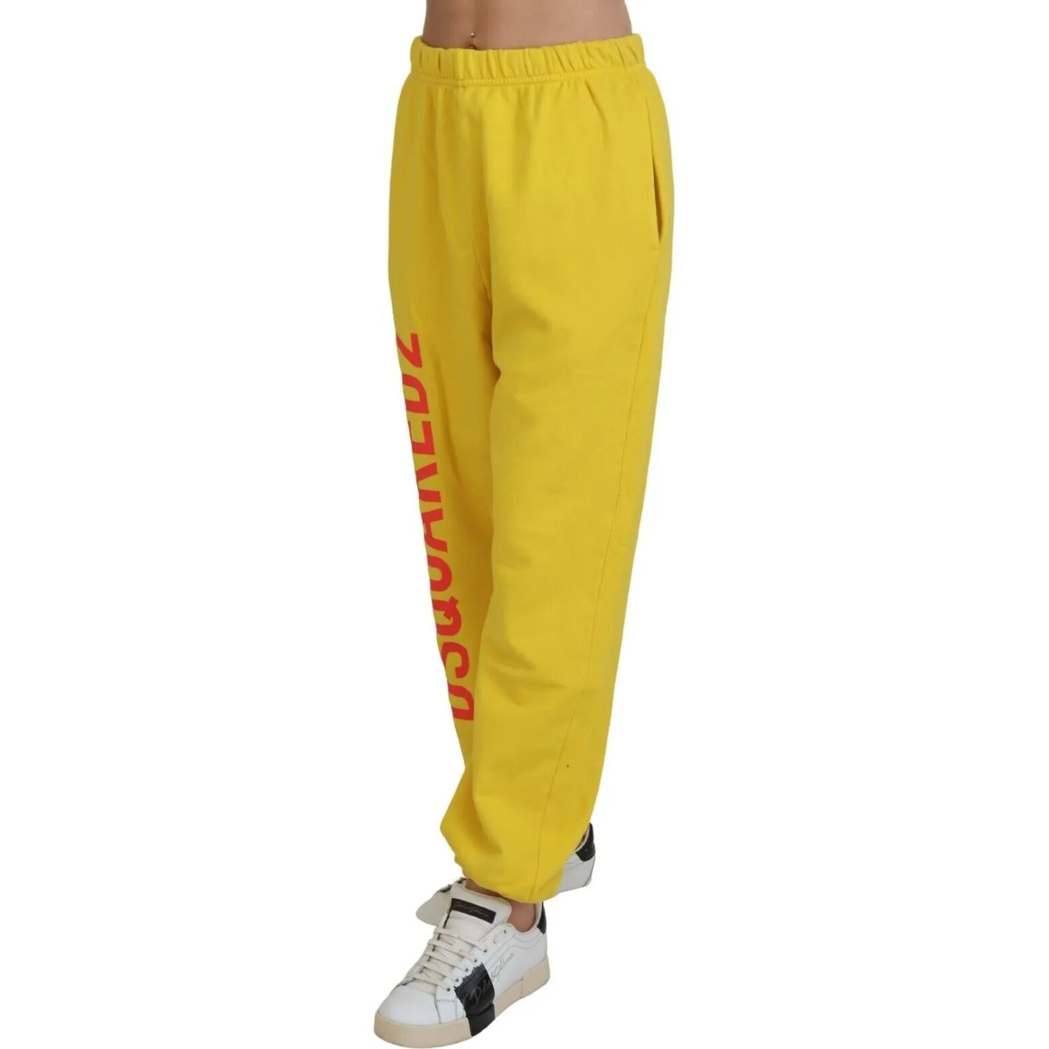 Dsquared² Yellow Mid Waist Logo Print Jogger Trouser Pants